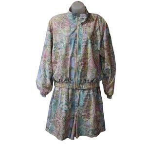 Natty Vintage Pastel Floral plaid Jacket & Shorts Two Piece Set Medium 100% Poly